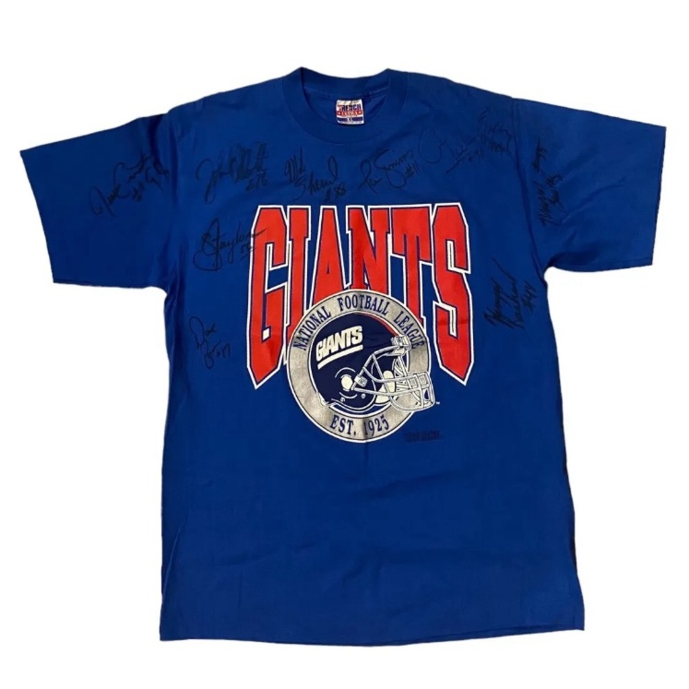 NY Giants Vintage Single Stitch Autographed T Shirt Lawerence Taylor, Phil Simms